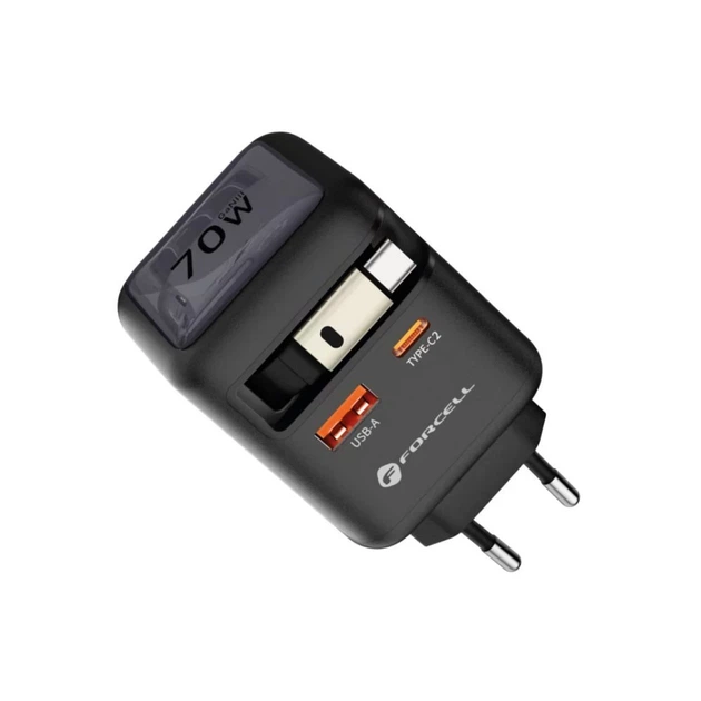 Зарядное устройство Forcell F-Energy GaN USB C + USB A + кабель USB C PD QC4.0 3A 70W Grey (5903396390838) - изображение 2