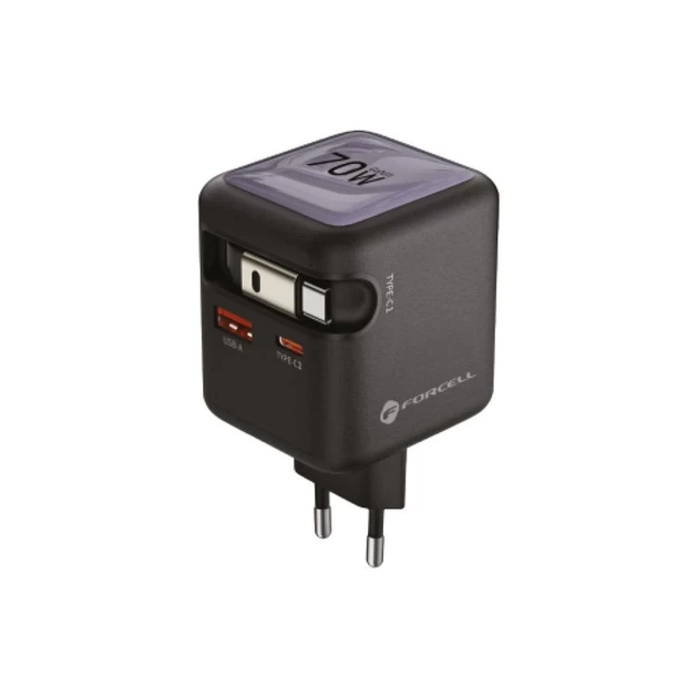 Зарядное устройство Forcell F-Energy GaN USB C + USB A + кабель USB C PD QC4.0 3A 70W Grey (5903396390838) - изображение 3