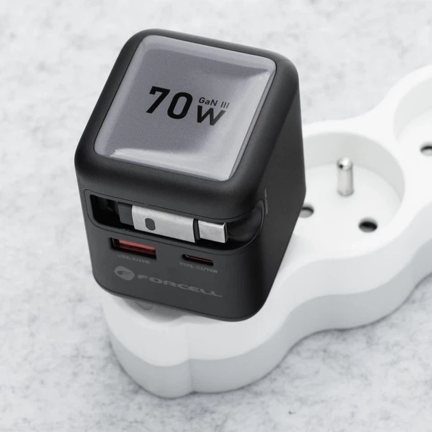 Зарядное устройство Forcell F-Energy GaN USB C + USB A + кабель USB C PD QC4.0 3A 70W Grey (5903396390838) - изображение 7