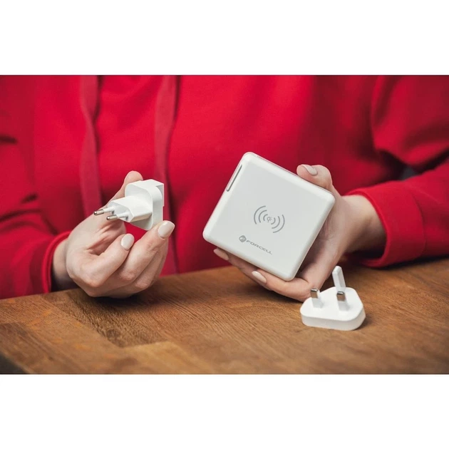 Многофункциональное зарядное устройство Forcell F-Energy 4в1 2 x USB A + USB C 15W + Power Bank 8000mAh + беспроводная зарядка White (5903396072475) - Фото 14 Многофункциональное зарядное устройство Forcell F-Energy 4в1 2 x USB A + USB C 15W + Power Bank 8000mAh + беспроводная зарядка White (5903396072475) - изображение 14
