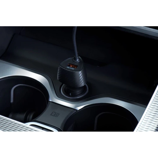 Автомобильное зарядное устройство Forcell F-Energy Carbon USB A QC3.0 PD 3A 38W с кабелем USB C Black (5903396133831) - изображение 2