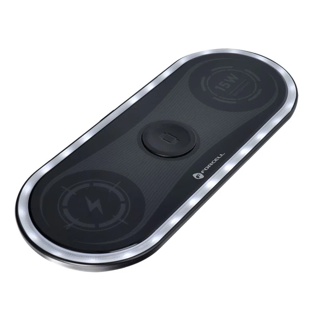 Ładowarka bezprzewodowa Forcell F-Energy Ellipse 3w1 Qi QC 15W do Apple + kabel USB-C to USB-A Black (5903396208133) - obraz 3