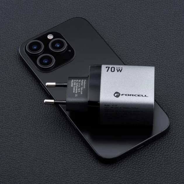 Зарядное устройство Forcell F-Energy GaN III 2 x USB C + USB A QC4.0 3,45A PD 70W Grey (5903396299070) - изображение 11