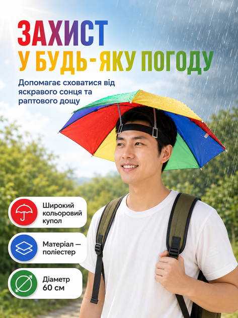 Зонтик на голову складной мини зонтик кепка солнцезащитный зонтик шляпа BRS - изображение 3