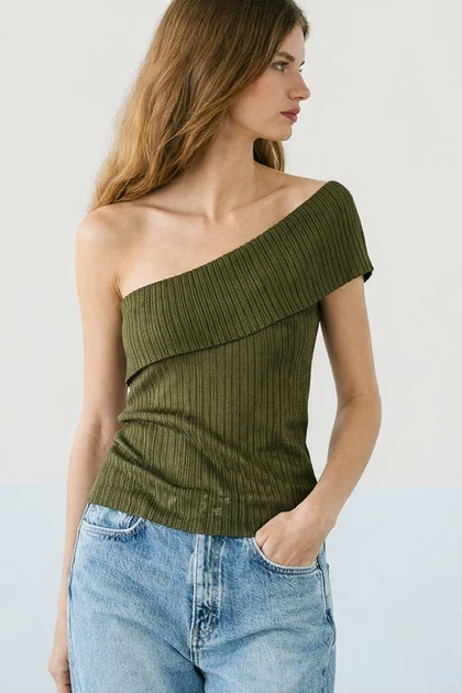 Майка massimo dutti на одне плече кольору хакі 6240936502 M - Фото 3 Майка massimo dutti на одне плече кольору хакі 6240936502 M - изображение 3