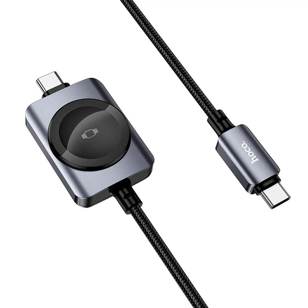 Беспроводное зарядное устройство HOCO CW66 2-in-1 Type-C to iWatch / Type-C PD100W с магнитной зарядкой для Apple Watch 1.2 м Черный - изображение 2
