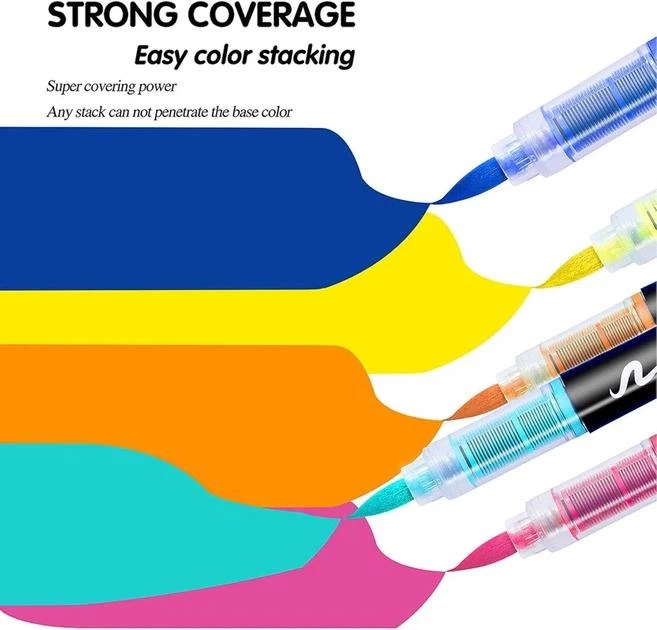 Набір акрилових маркерів із пензлевим наконечником ACRYLIC BRUSH MARKER, 60 кольорів, DMX-2025A-60 - Фото 6 Набір акрилових маркерів із пензлевим наконечником ACRYLIC BRUSH MARKER, 60 кольорів, DMX-2025A-60 - зображення 6