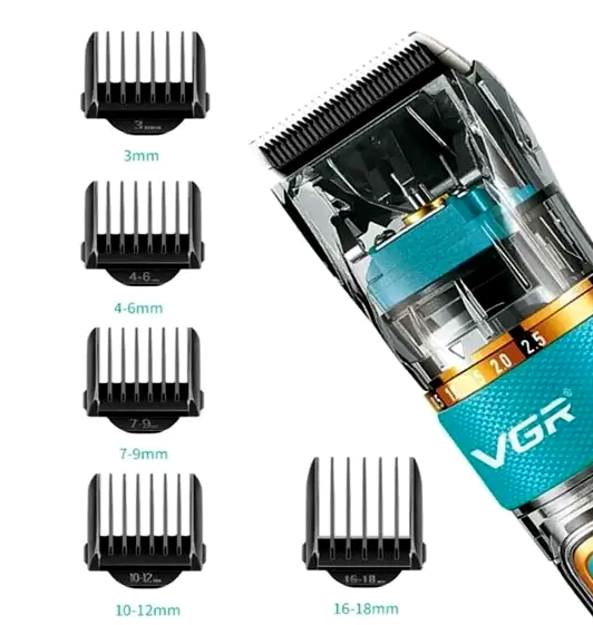 Набор для стрижки VGR V-695 Black машинка для волос и бороды с аккумулятором 6 насадок для домашнего и профессионального использования - изображение 4