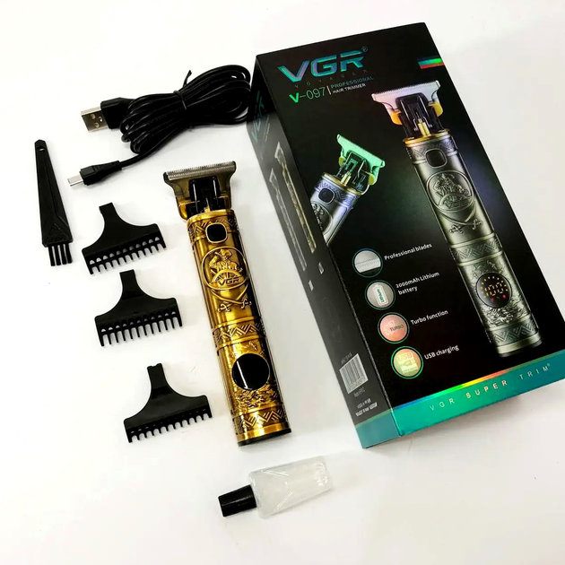 Триммер VGR V-097 Gold для стрижки волос и бороды с 4 насадками и аккумулятором на 400 минут работы - изображение 6