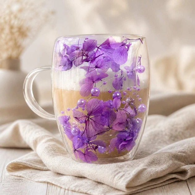 Чашка “Фіолетові перли” з подвійними стінками 350 мл (з перлинами) - Фото 2 Чашка “Фіолетові перли” з подвійними стінками 350 мл (з перлинами) - зображення 2