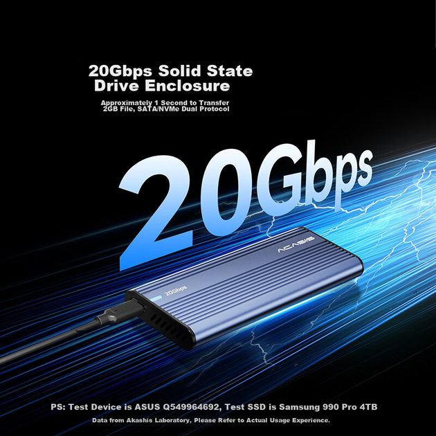Корпус для внешнего SSD-накопителя Acasis M.2 NVMe/SATA с двумя протоколами USB 3.2 Gen2 20 Гбит/с, совместимый с Thunderbolt, для Apple iPhone 17. - изображение 7