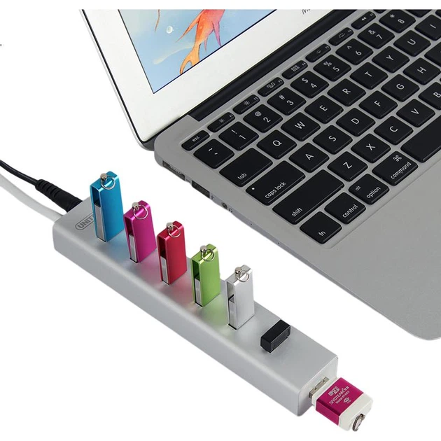 Хаб UNITEK Y-3090BSL USB 3.0 на 7 портів з блоком живлення, 1.2 м - Фото 1 Хаб UNITEK Y-3090BSL USB 3.0 на 7 портів з блоком живлення, 1.2 м - зображення 1