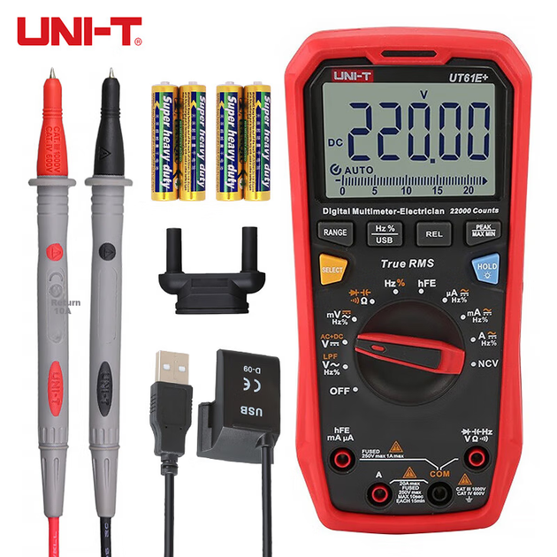 Цифровой высокоточный мультиметр UNI-T UT61E+ с автоматическим выбором диапазона, универсальный амперметр для бытового использования, защищенный от ожогов. - изображение 5