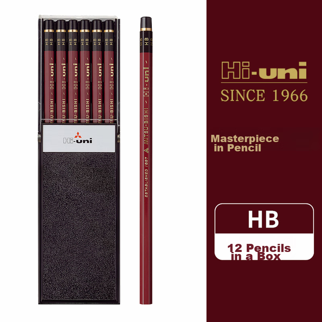 Карандаши для рисования Uni Mitsubishi HI-Uni HB, с деревянным корпусом, для эскизов, для школьников, упаковка 12 шт - изображение 3
