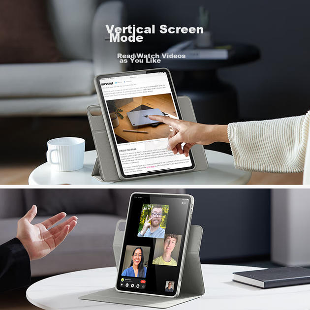 Чохол ESR для iPad Air 13 дюймів та Air 6/7/8 2025-2026, з магнітною знімною кришкою, ударостійкий, з підставкою, сірий - зображення 10
