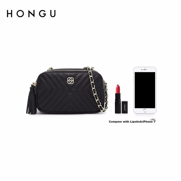 Женская сумка HONGU, через плечо, стеганая, на цепочке, кожаная, маленькая, с кисточкой - изображение 7
