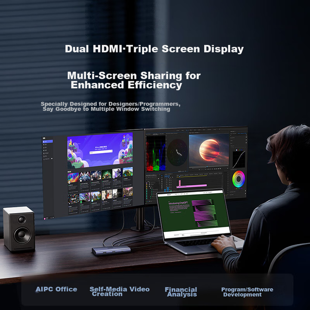 Док-станция UGREEN Type-C с двумя HDMI 4K и Thunderbolt 4, для трех дисплеев, для ноутбуков - изображение 5