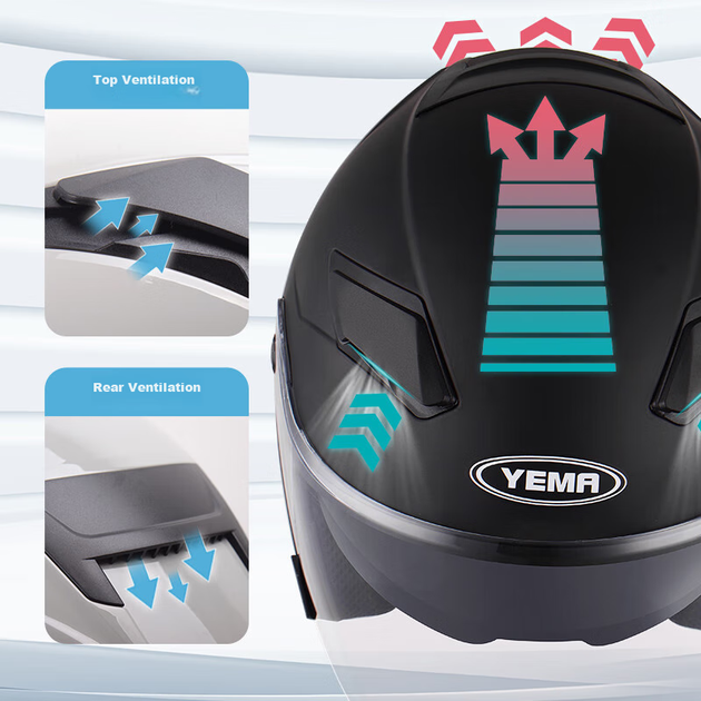 Шолом YEMA 639S для електроскутера зимовий з подвійним візором, матово-чорний, сертифікат 3C - зображення 9