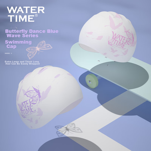 Силиконовая шапочка для плавания WATERTIME Shuichuan для длинных волос, водонепроницаемая, с защитой ушей, не сдавливает, женская, цвет "бабочка" - изображение 6