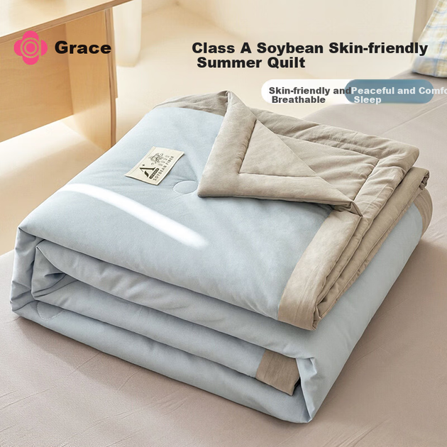 Одеяло Grace класса А с 10% соевого волокна летнее охлаждающее односпальное, 150x200 см, для машинной стирки - Фото 4 Одеяло Grace класса А с 10% соевого волокна летнее охлаждающее односпальное, 150x200 см, для машинной стирки - изображение 4
