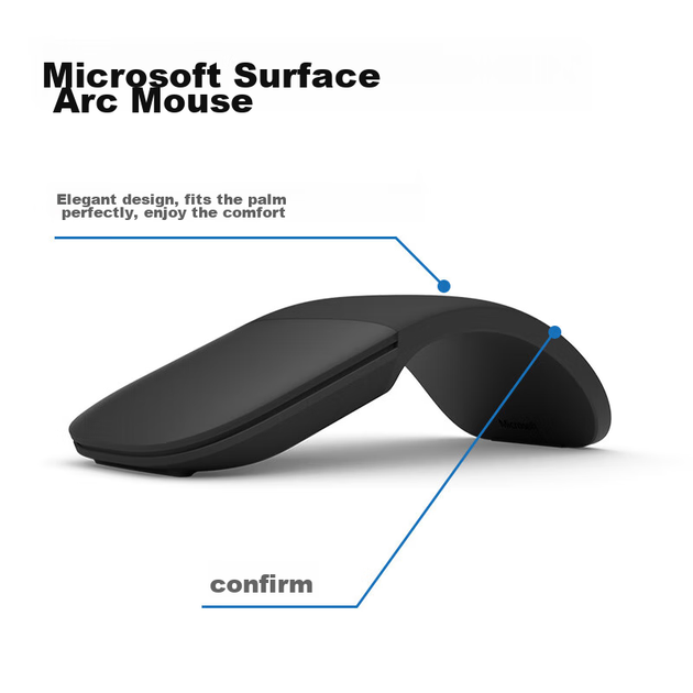 Мышь беспроводная Microsoft Surface Arc Foldable Bluetooth, складная, элегантный черный цвет, жесты Multi-Touch, от батареи - изображение 4