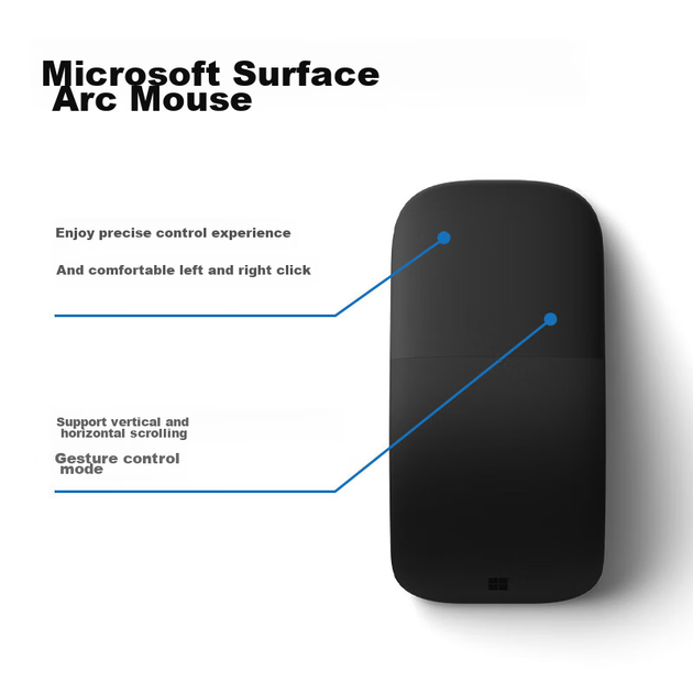 Мышь беспроводная Microsoft Surface Arc Foldable Bluetooth, складная, элегантный черный цвет, жесты Multi-Touch, от батареи - изображение 6