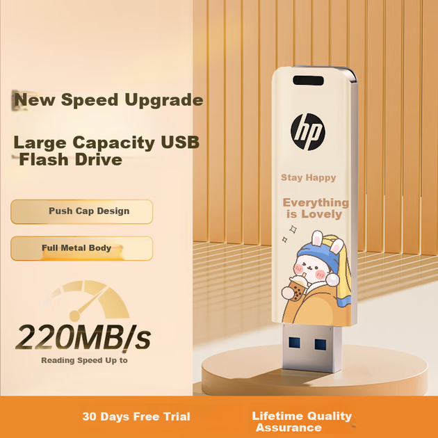 Флеш-накопитель HP 64 ГБ USB 3.2, Keep Happy, большая емкость, высокая скорость 220 МБ/с, для учебы, офиса, аукциона, компьютера, автомобиля, универсальный металлический USB-накопитель. - Фото 6 Флеш-накопитель HP 64 ГБ USB 3.2, Keep Happy, большая емкость, высокая скорость 220 МБ/с, для учебы, офиса, аукциона, компьютера, автомобиля, универсальный металлический USB-накопитель. - изображение 6