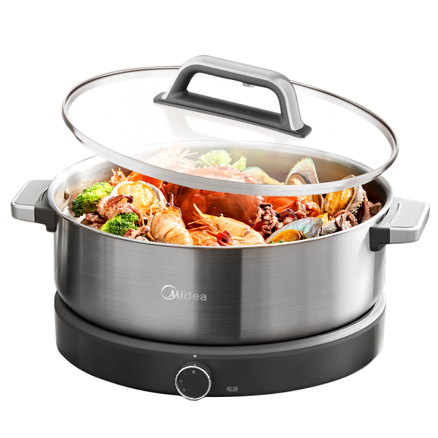 Электрическая кастрюля Midea HGS30G1, 6.5 л, из нержавеющей стали без покрытия, съемная, многофункциональная, с быстрым нагревом - изображение 4