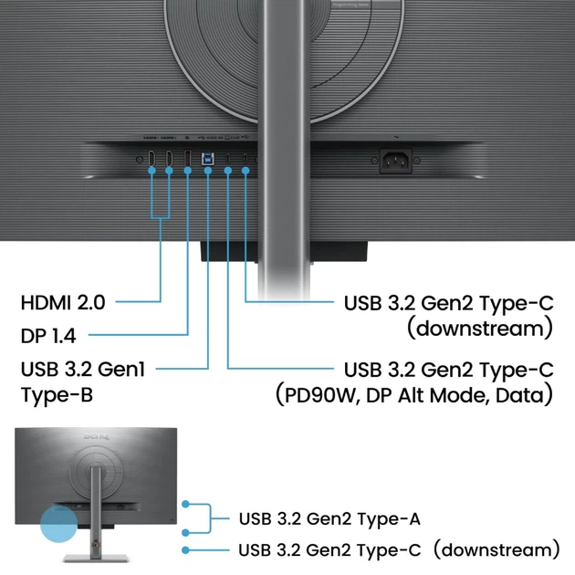 TFT 31.5" BenQ RD320U, 4K, IPS, 2хHDMI, DP, USB- C, USB-hub, HAS, Pivot, кол., сірий (9H.LMSLA.TBE) - зображення 8