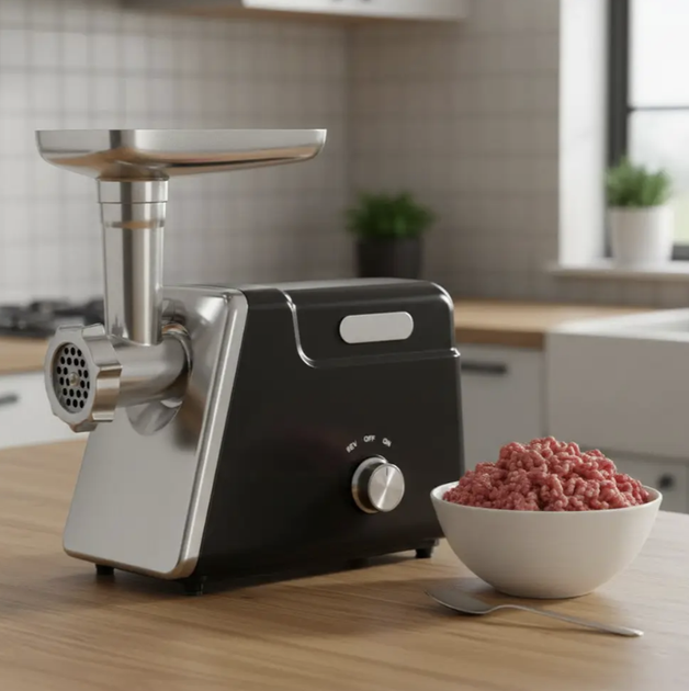 Электрическая шнековая мясорубка Hoffmans HM-280 2000 Вт с реверсом, тремя решётками, ножом из нержавеющей стали и насадкой для домашних колбас - изображение 9