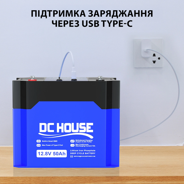 Аккумулятор универсальный DC HOUSE LiFePO4 12V 50Ah (640Wh) с портами DC и USB Type-C 45W и встроенной BMS, 4000+ жизненных циклов - изображение 5