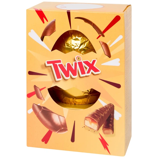 Шоколадне великоднє яйце Twix з батончиком 170 г (5000159604611) - Фото 1 Шоколадне великоднє яйце Twix з батончиком 170 г (5000159604611) - изображение 1