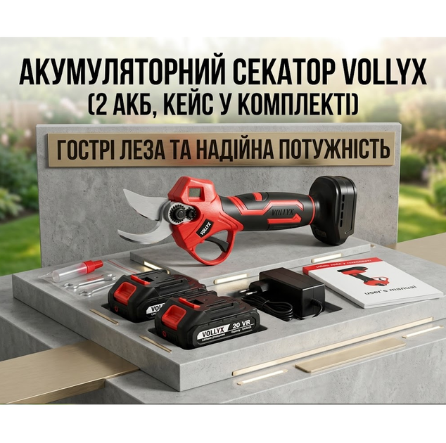 Аккумуляторный секатор 2АКБ VOLLYX (Красный) - Фото 1 Аккумуляторный секатор 2АКБ VOLLYX (Красный) - изображение 1