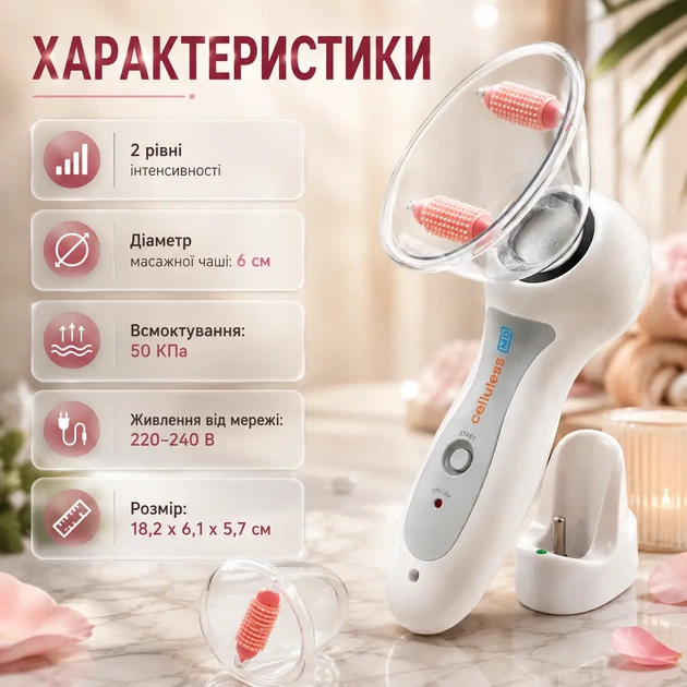 Ручной вакуумно-роликовый массажер для тела с эффектом лимфодренажа и антицеллюлитного ухода • Домашний электромассажер для массажа живота, бедер, ягодиц, ног, рук и спины для улучшения микроциркуляции и моделирования контуров тела - изображение 2