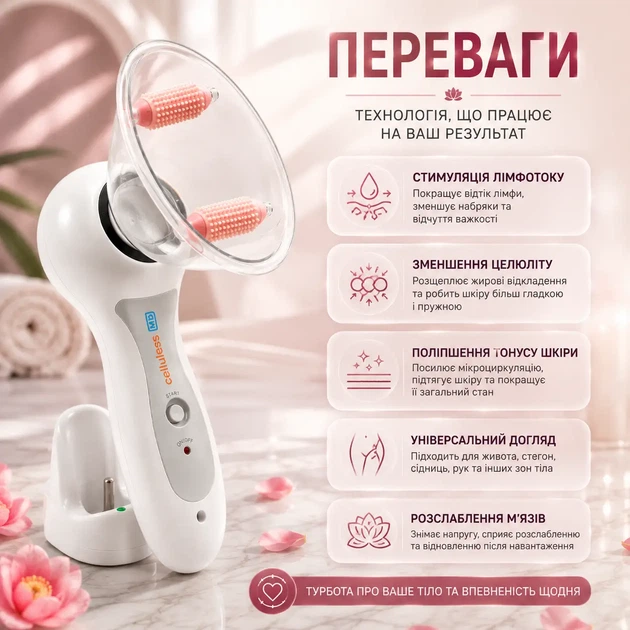Ручной вакуумно-роликовый массажер для тела с эффектом лимфодренажа и антицеллюлитного ухода • Домашний электромассажер для массажа живота, бедер, ягодиц, ног, рук и спины для улучшения микроциркуляции и моделирования контуров тела - изображение 3