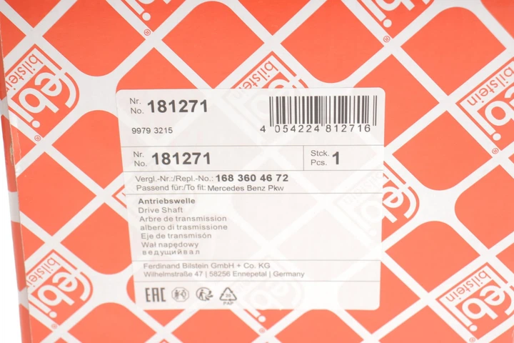 Полуось передняя (R) Mercedes A-class (W168) 97-04 (24x22x958) Febi Bilstein 181271 - изображение 2
