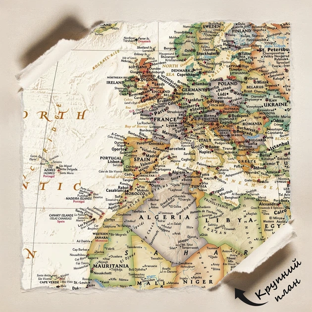 Постер Географическая карта мира (англ), World Map, A0+ 106×159 см (id1208) - изображение 4