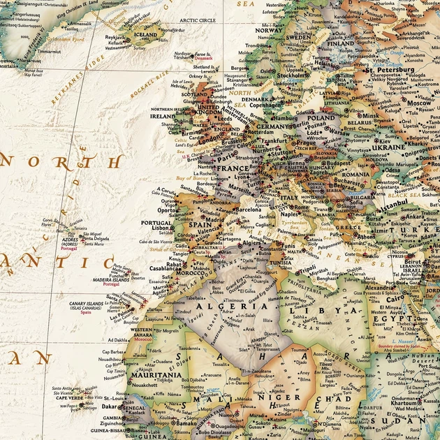 Интерьерная картина Географическая карта мира (англ), World Map, 71×106 см (id1208) - изображение 4