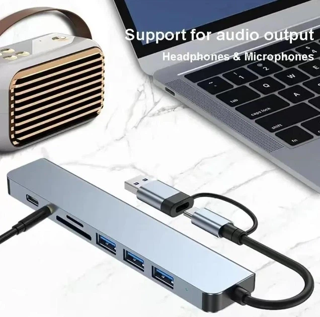 Универсальный USB 3.0 хаб + кардридер + звуковая карта SmartGo 8в1 - Фото 5 Универсальный USB 3.0 хаб + кардридер + звуковая карта SmartGo 8в1 - изображение 5
