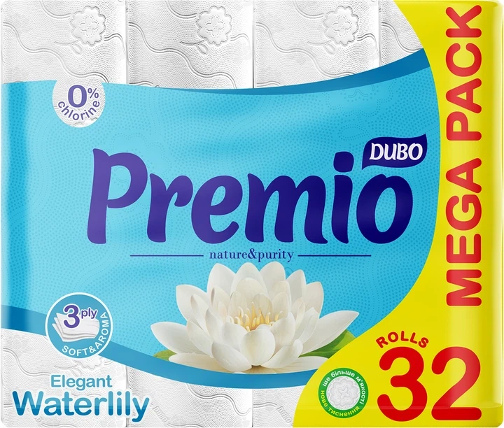 Туалетний папір Диво Premio Waterlily із зеленим профарбуванням 3 шари 32 рулони - Фото 1 Туалетний папір Диво Premio Waterlily із зеленим профарбуванням 3 шари 32 рулони - зображення 1