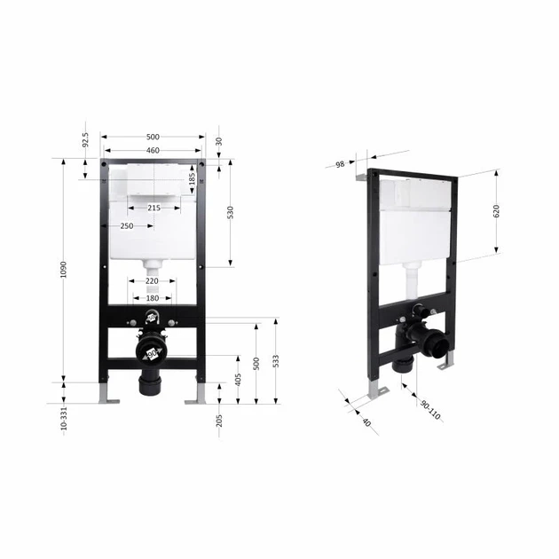 Инсталляция для подвесного унитаза Qtap Standard 1120-1320x500x160-220 мм Металл/ABS пластик - изображение 2