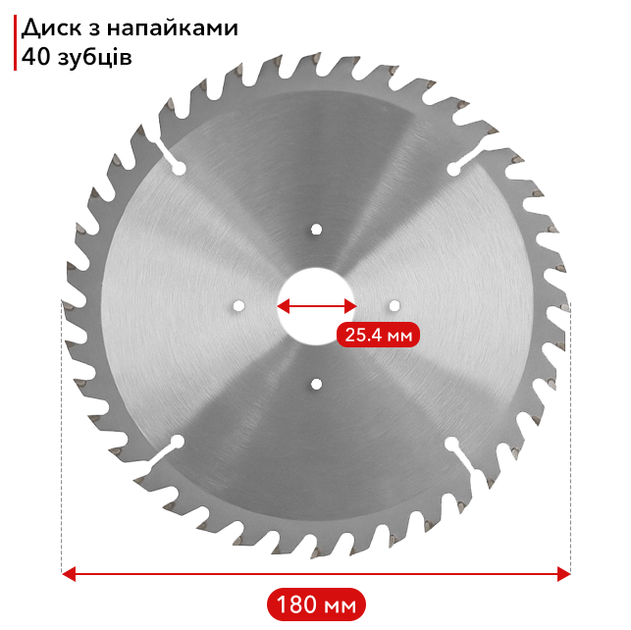 Металевий диск з твердосплавними напайками 40T/180х25.4мм для тримера Pro/Comfort - Фото 5 Металевий диск з твердосплавними напайками 40T/180х25.4мм для тримера Pro/Comfort - зображення 5