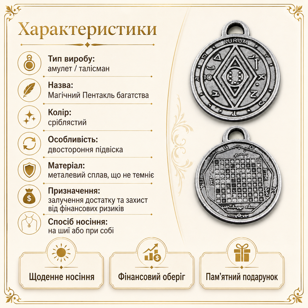 Амулет богатства Магический Пентакль Серебристый Защитный амулет Талисман удачи Кулон амулет - изображение 4