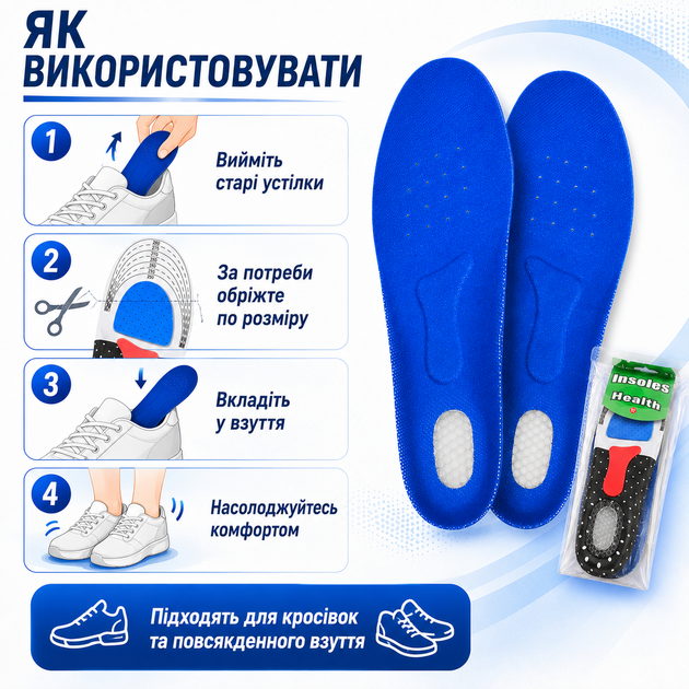 Стельки для спортивной обуви, обрезные кроссовочные с силиконовой пяткой, 25см Стельки женские Спортивные стельки - Фото 3 Стельки для спортивной обуви, обрезные кроссовочные с силиконовой пяткой, 25см Стельки женские Спортивные стельки - изображение 3