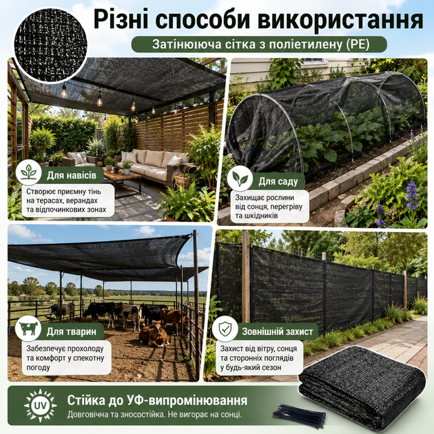 Черная затенительная сетка для сада 4×6 м/защитная для растений и грядок - изображение 5