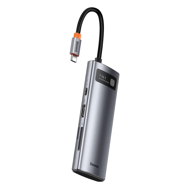 USB-хаб Baseus Metal Gleam Multifunctional 7-in-1 USB-C to 2xUSB-A/2xUSB-C/HDMI/SD/TF Grey (WKWG020113) - зображення 2