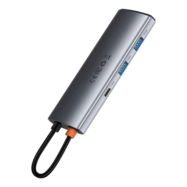 USB-хаб Baseus Metal Gleam Multifunctional 7-in-1 USB-C to 2xUSB-A/2xUSB-C/HDMI/SD/TF Grey (WKWG020113) - зображення 3