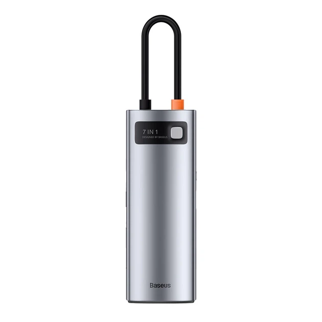 USB-хаб Baseus Metal Gleam Multifunctional 7-in-1 USB-C to 2xUSB-A/2xUSB-C/HDMI/SD/TF Grey (WKWG020113) - зображення 7
