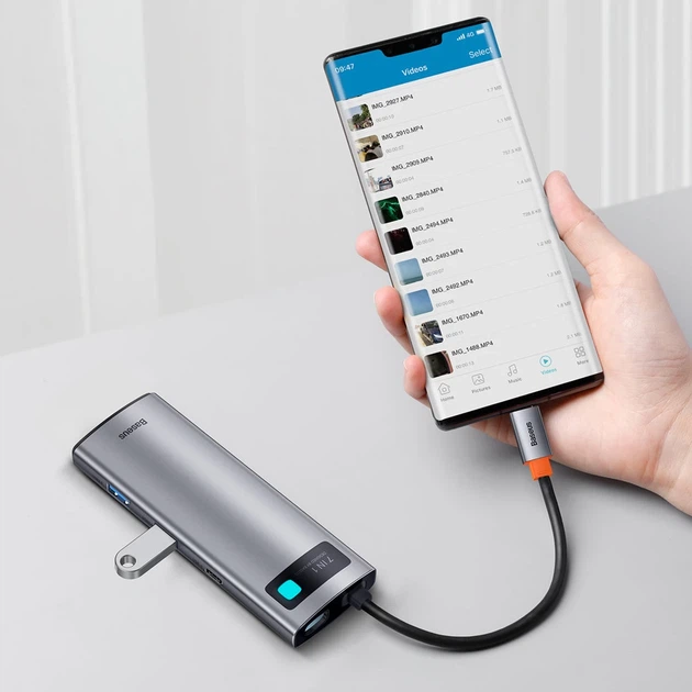 USB-хаб Baseus Metal Gleam Multifunctional 7-in-1 USB-C to 2xUSB-A/2xUSB-C/HDMI/SD/TF Grey (WKWG020113) - зображення 11