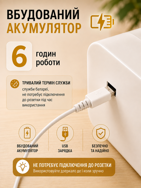 Зеркало косметическое с LED-подсветкой, сенсорное, 3 режима яркости, аккумулятор, подставка 360°, настольное, белый DKW75 - изображение 8